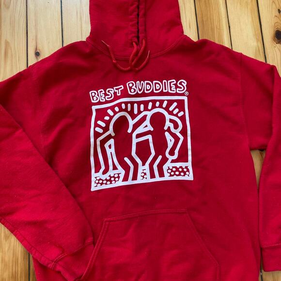 Vintage Late 90s-Y2K Keith Haring Best Buddies Red Hoodie - Picture 1 of 4